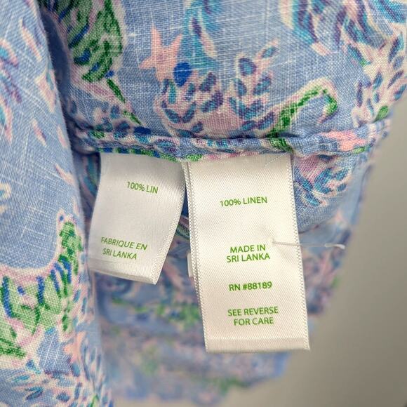 Lilly Pulitzer 100% Linen Button Down Shirt Women’s Small Blue Pink Green Floral - Picture 4 of 5
